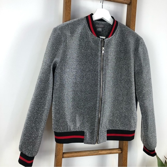 SANS Souci silver sparkly bomber varsity style jacket size S - Picture 2 of 7
